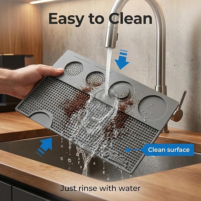 Espresso Tamping Mat Silicone Coffee Bar Mats for CountertopEspresso Tamping Station Non-slip Dish Drying MatEspresso Machine AccessoriesEspresso Organizer (Grey15.7x9.8x0.4)