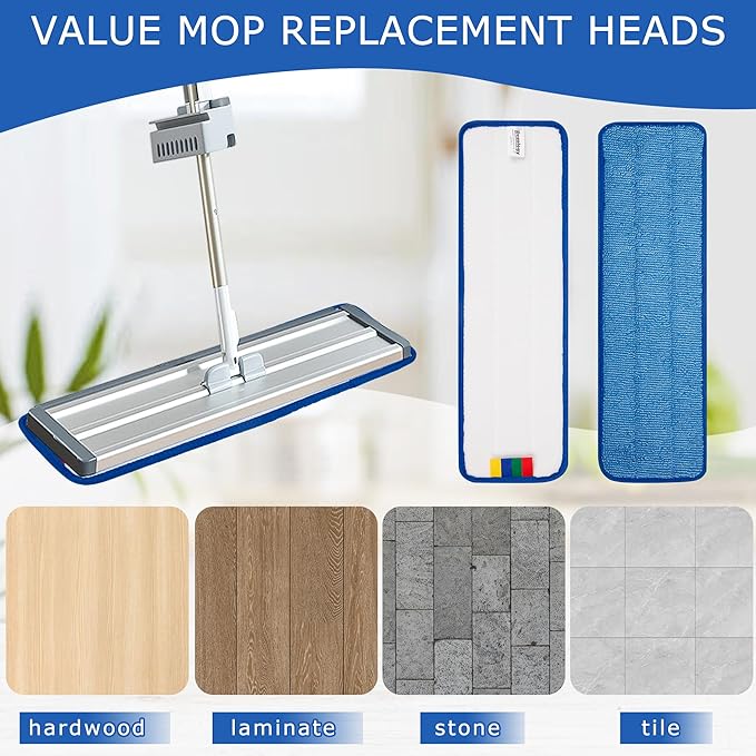12 Pack Replacement Microfiber Pad - Thick - Universal Commercial 17-18 Inch Mop Head- Heavy Duty - Wet &amp Dry Commercial Cleaning Refills Reusable Mop Refills Fit for Most Microfiber Flat Mop Syst