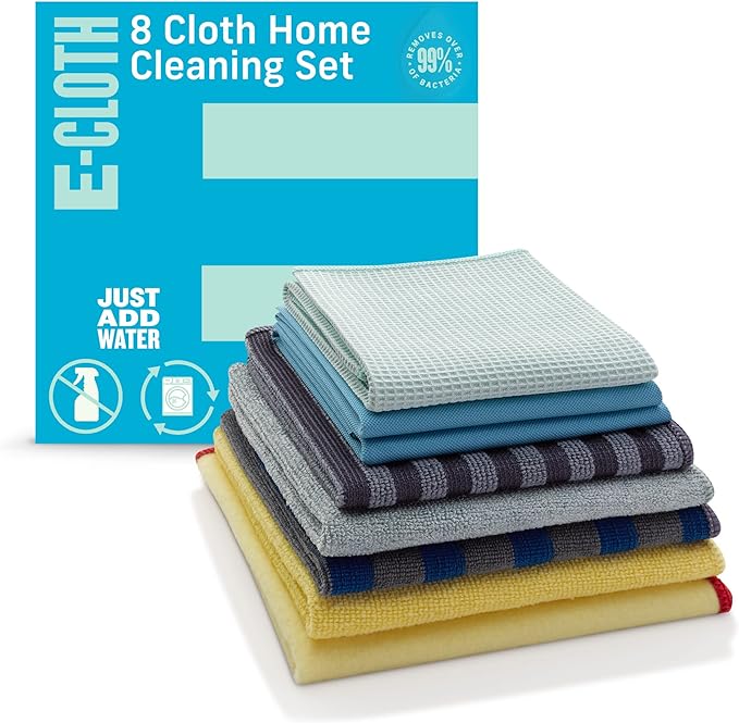 E-Cloth Home Cleaning Set Premium Microfiber Cleaning Cloth Household Cleaning Tools &amp Supplies for Dusting Bathroom Kitchen &amp Cars Washable &amp Reusable 100 Wash Guarantee 8 Piece Se