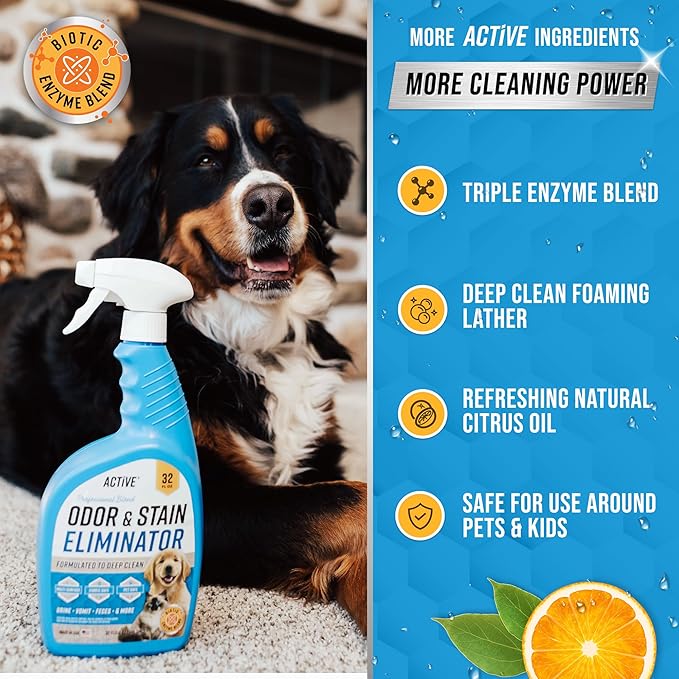 ACTIVE Appliance Cleaner Wipes and Pet Odor and Stain Eliminator - Includes 24pk Appliance Surface Wipes and 32oz Pet Spray Enzyme Cleaner