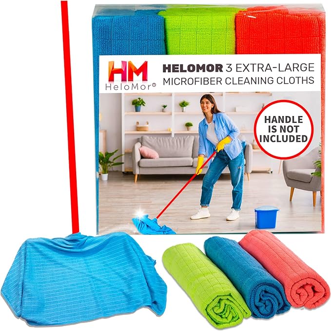 HELOMOR 3 Extra Large Microfiber Cleaning Cloths 30x18 Floor Towels for Squeegee Mop Reusable Multi-Purpose Cleaning Rags for House Kitchen Car &amp Windows Highly Absorbent Lint-Free