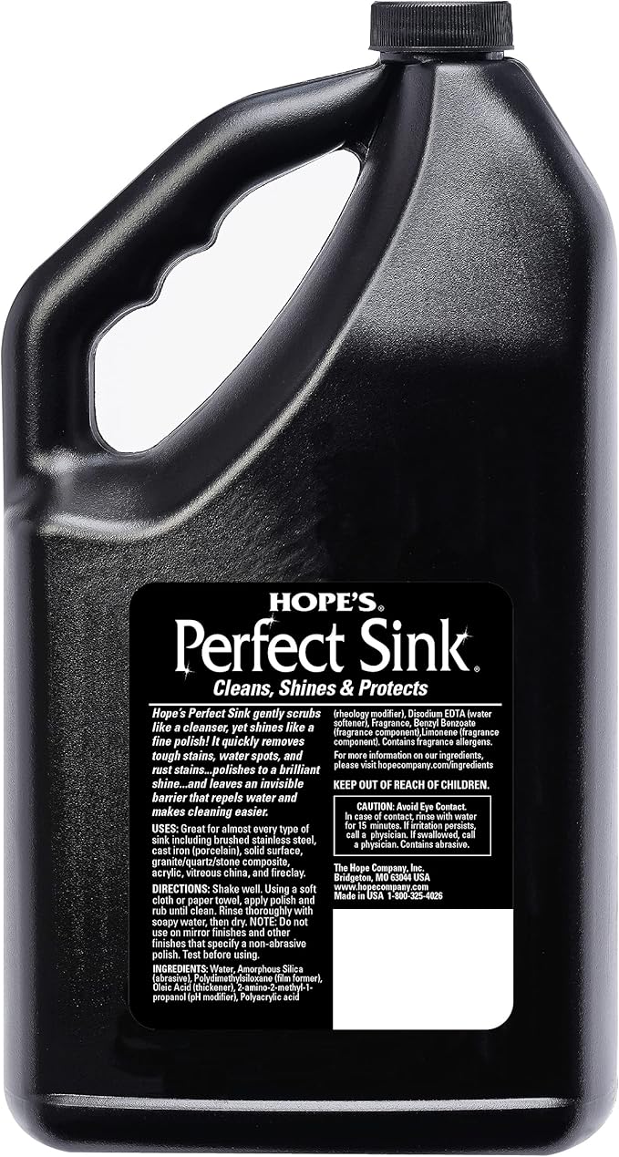 HOPE'S Perfect Sink Cleaner and Polish Restorative Water-Repellant Removes Stains Ideal for Brushed Stainless Steel Cast Iron Porcelain Corian Composite Acrylic Value Size