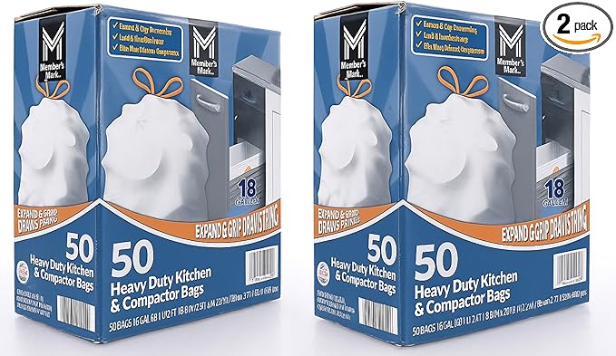 Member Mark Heavy Duty 18-Gallon Kitchen &amp Compactor Trash Bags 50 ct.(PACK OF 2)