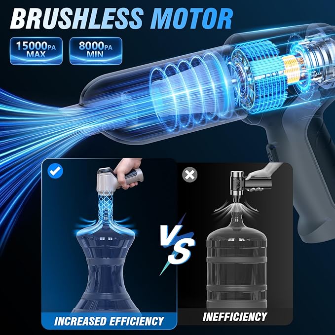 Handheld Car Vacuum Cleaner 12 Handheld Car Vacuum - 15000Pa Cordless Wet/Dry 120W High Power with Complete Accessory Kit for Cars Pet Hair Home &amp Office Black