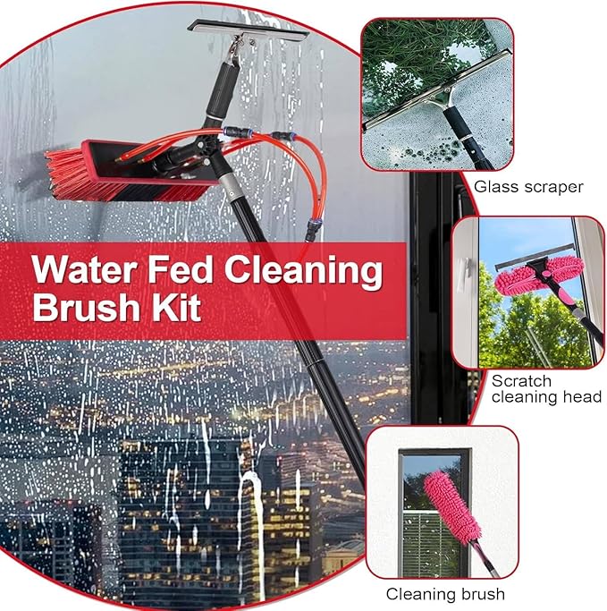 BeoyNot Water Fed Pole Kit Telescopic Water Fed Brush Extendable Pole Kit for Window Glass Solar Panel Clean Roof Outdoor Glass Brush Window Washing Equipment 8m（26ft）