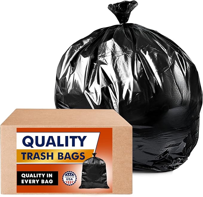Tasker Contractor Garbage Bags 55 Gallon 3 Mil Black Contractor Garbage Bag (50 Bags w/Ties) Large 55 Gallon Trash Bags Heavy Duty Liners Extra Large Trash Liners for Construction Industrial Bag