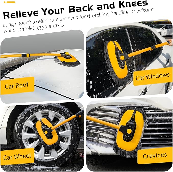 Ordenado 15°Curved Car Wash Brush with Long Handle 43 Car Cleaning Brush with Extension Pole Microfiber RV Wash Mop Scratch-Free Exterior Washer Mop for Washing Roof Truck Camper SUV Caravan Boat