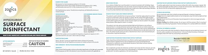 Zogics Hypochlorous Acid Ready-to-Use Disinfectant - EPA-Registered List N - Perfect for ULV &amp Electrostatic Sprayers and Foggers (1 Gallon)