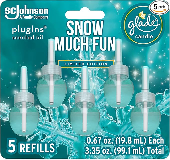 Glade PlugIns Refills Air Freshener Scented and Essential Oils for Home and Bathroom Snow Much Fun 3.35 Fl Oz 5 Count