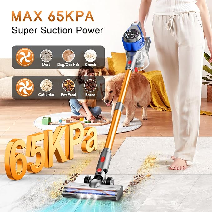KIKETECH Cordless Vacuum Cleaner 8 in 1 Vacuum Cleaners1.7 L Dust Cup Rechargeable Vacuum Pet for Hair Carpet Hardfloor