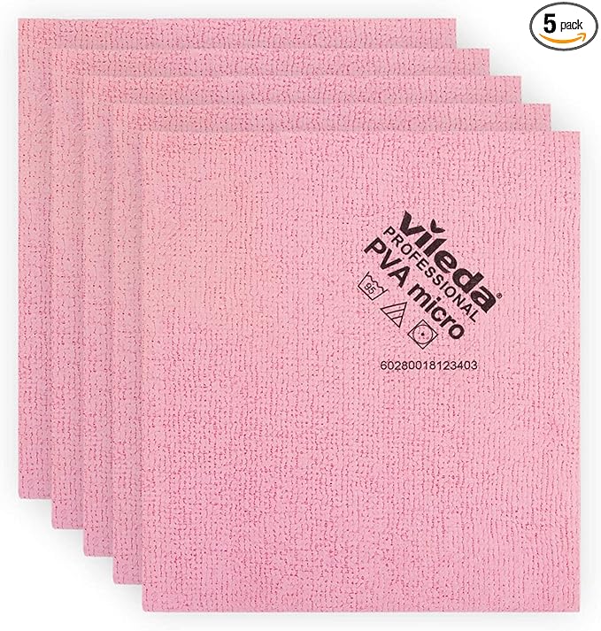 Vileda Professional | PVA Microfiber Cloth Red | All Purpose Cleaning Shammy | Synthetic Chamois Towel | Smooth &amp Absorbent Materials | 5 Pack