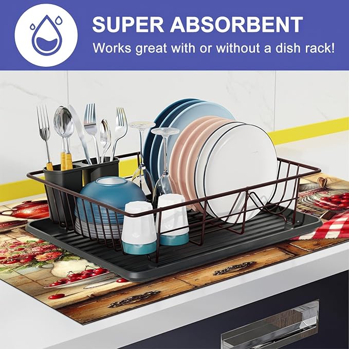 Stove Top Cover 28x20 Inch Diatomite Kitchen Mat Vintage Farmhouse Cherry Decor Heat Resistant Coffee Mat Dish Drying Mat Electric Stove Cover Cooktop Protector Counter Pad