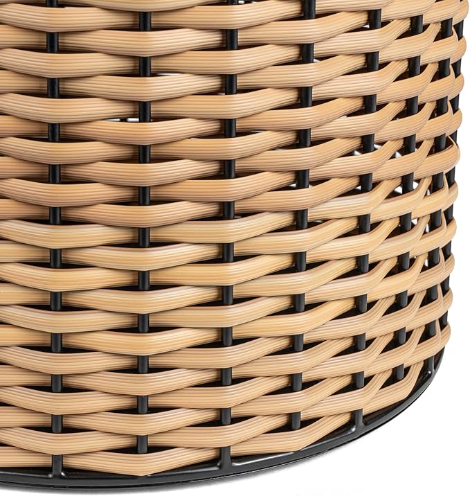 happimess HPM1102C Asher Modern 4.13-Gallon 2-Tone Faux Wicker/Metal Cylinder Waste Basket Black/Natural for Home Bathroom Living Room Office Bedroom Kitchen