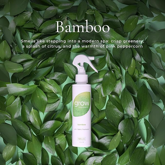 Grow Fragrance Scented Fabric and Room Air Freshener Spray - Certified Non-Toxic 100% Plant-Based Essential Oils - 5 oz (Bamboo 2-Pack)