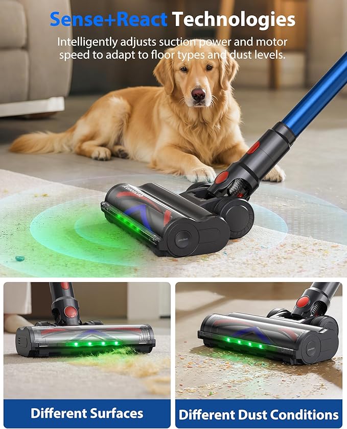 Cordless Vacuum Cleaner 75Mins/55KPa/650W Self-Standing Stick Vacuum Cleaners for Home Rechargeable Lightweight Cone Filtration&ampAnti-Tangle for Hard Floor Carpet Hardwoods Pet Hair