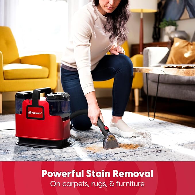 Vacmaster Portable Carpet Upholstery Cleaner with 15Kpa Suction Self-Cleaning Tool and 3.5 Tough Stain Tool Compact Stain &amp Odor Remover