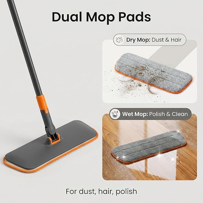 2-in-1 Wet Dry Flat Microfiber Mop for Hardwood Floors-Reusable Washable Pads Telescoping Long Handle Floor Cleaner for Tile Laminate Pet Hair Removal Car Detailing &amp Window Cleaning