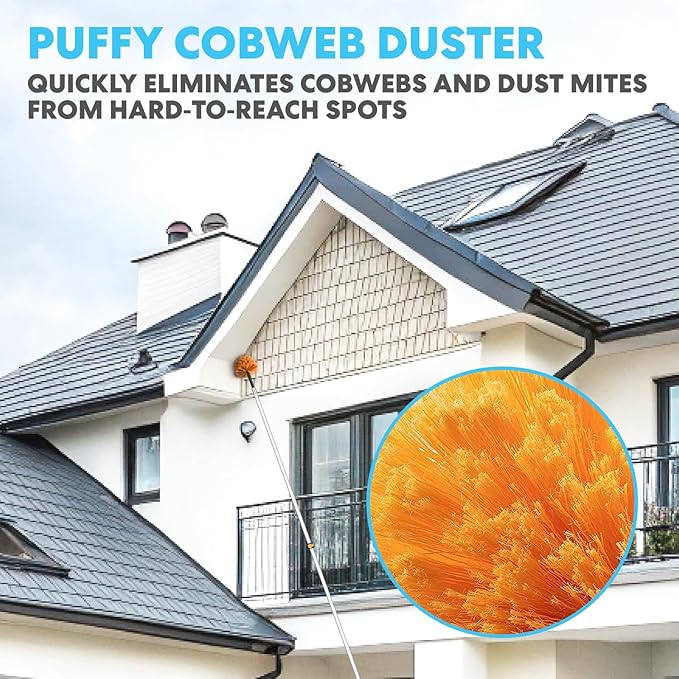 Simpli-Magic 20 Foot High Ceiling Duster Kits with 5-12ft Heavy Duty Extension Pole High Reach Duster for CleaningMicrofiber Feather DusterCobweb DusterCeiling Fan DusterWindow Squeegee &amp Cle