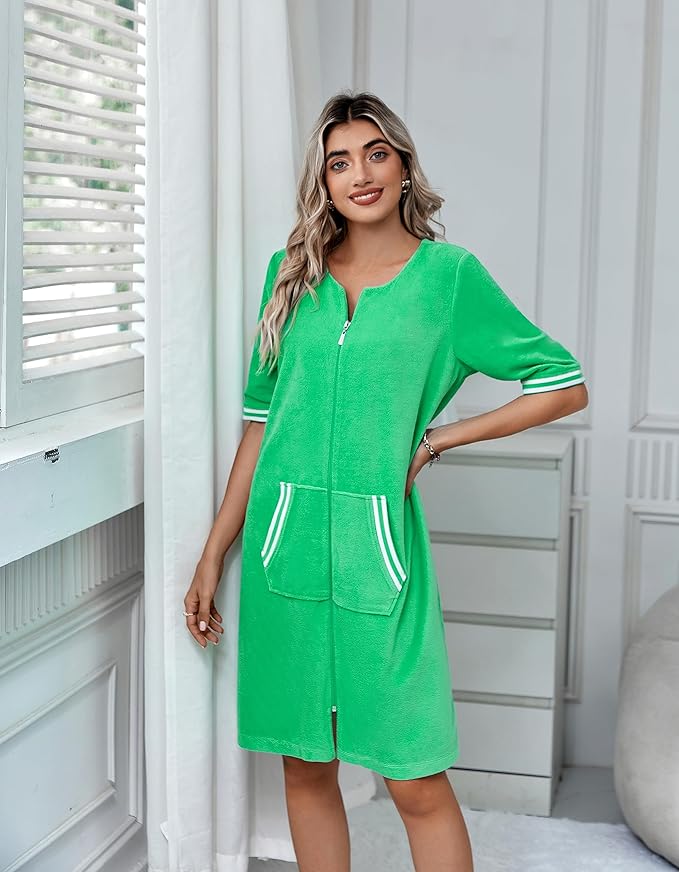 Richie House RH Housecoat Women Zipper Front Duster Robe 3/4 Lounger Housedress Pocket Nightgown S-3XL RHW4008