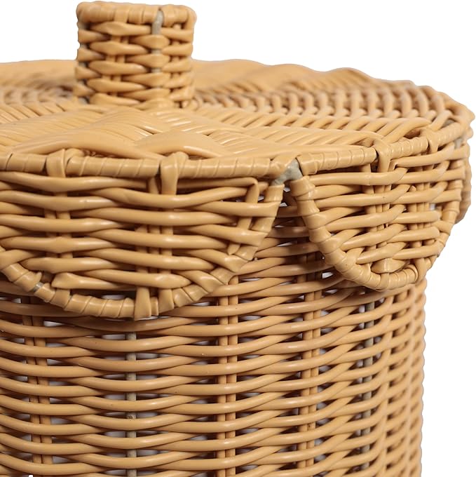 happimess HPM1408A Fern Modern Bohemian Resin 2.9-Gallon Cylinder Wicker Watebasket with Scalloped Lid Natural