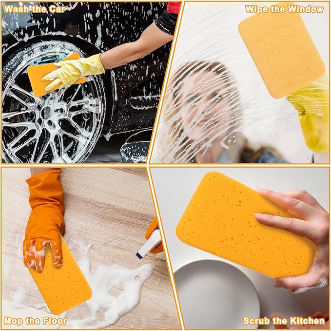 24 Pcs Large Cleaning Sponges Bulk 7.6 x 5.3 x 1.9 Inch Yellow Reusable Grout Sponge Super Absorbent Non-Scratch Car Wash Sponges for Car Floors Windows Dishes Cleaning