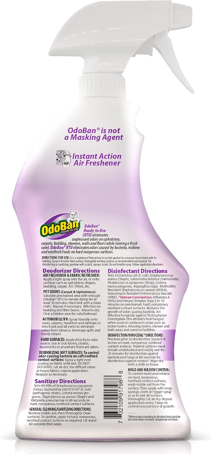 OdoBan Ready-to-Use Disinfectant and Odor Eliminator Made in the USA Lavender Scent Set of 2 32 oz Spray and 1 Gallon Concentrate