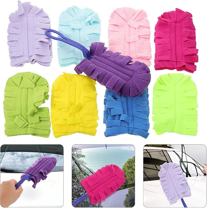 Washable Dust Mop Refill Set 10pcs Fluffy Microfiber Duster Heads with Plastic Handles Reusable Dry and Wet Cleaning Tool for Home Dust Blinds and Shutter Cleaning