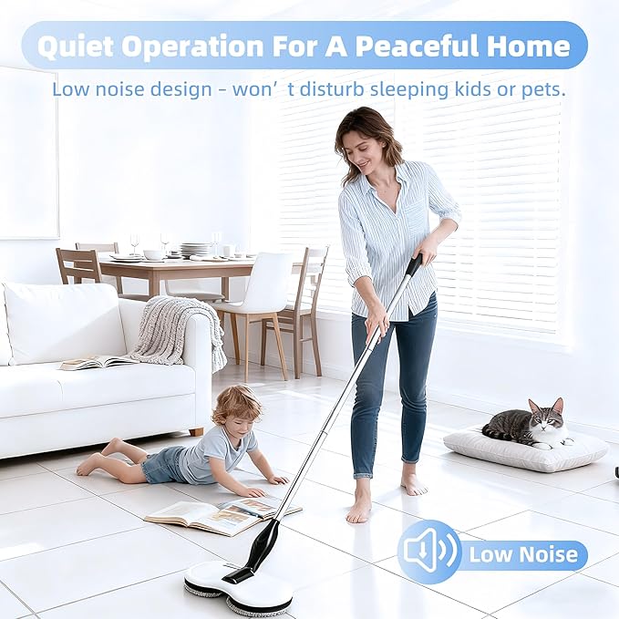 Electric Mop for Floor Cleaning As Seen On TV Cordless Spin Mopper Motorised Electric Mops for Hardwood Tile Laminate Floor Daily Light Cleaning (No Water Tank)