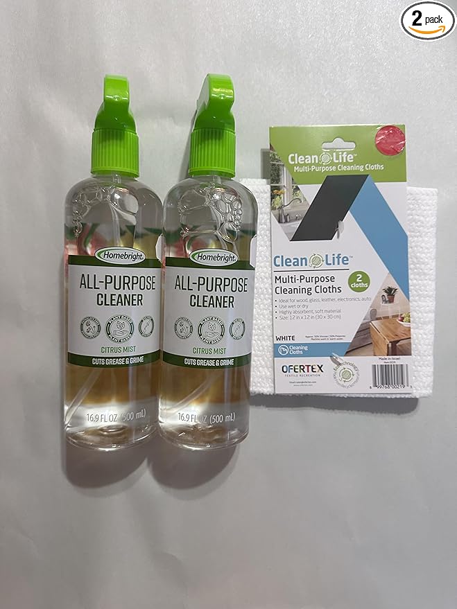 Homebright All Purpose Cleaner Citrus Mist (2 Pack) with Multi Purpose Cloth