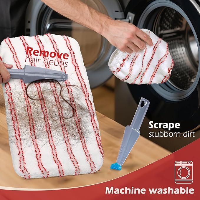 Masthome Extra Large Microfiber Mop for Floor Cleaning 16“ Flat Mop with 5 Pad for Wet &amp Dry Use Dust Mop for Hardwood Laminate Tile Ceramic 1 Cleaning Scraper Included-Red