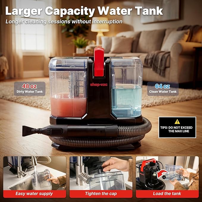 Shop-Vac Portable Carpet Cleaner Machine with 212℉ Steam &amp Heating System 4 Cleaning Modes Upholstery Cleaner with Versatile Tools for Car Rug Couch Bathroom Kitchen Messes 5430270