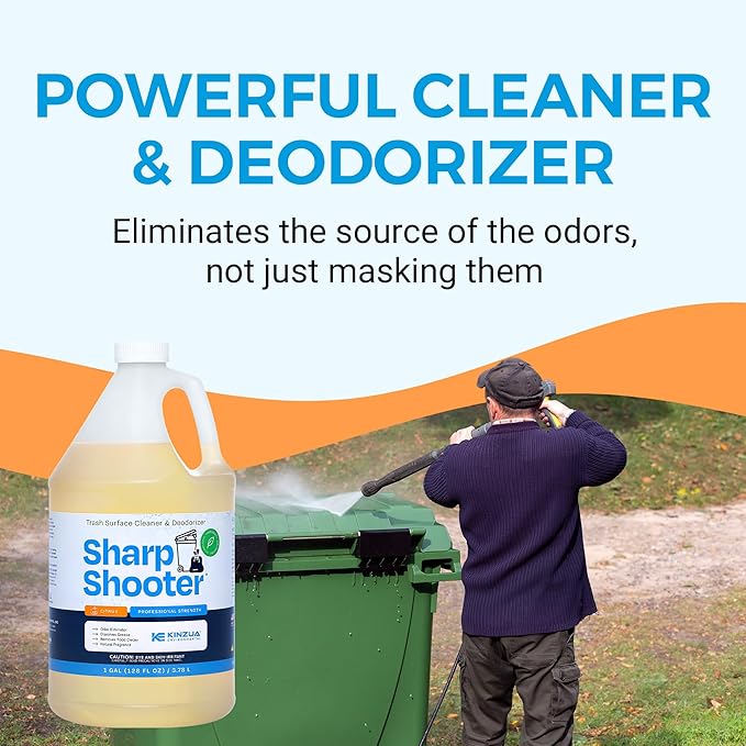 KINZUA ENVIRONMENTAL Sharpshooter Heavy-Duty Trash Can Odor Eliminator &amp Degreaser Garbage Surface Cleaner and Deodorizer Foam Professional-Grade Fresh Citrus Scent 1 Gallon