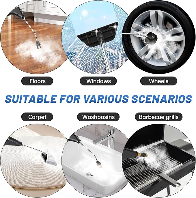 Pressurized Handheld Steam Cleaner Portable Steamer for Cleaning with 1.2L Large Tank 15s Fast Heat-Up 6-Level Adjustable Powerful Steam Cleaner for Home Car Kitchen Tile Grout(White)