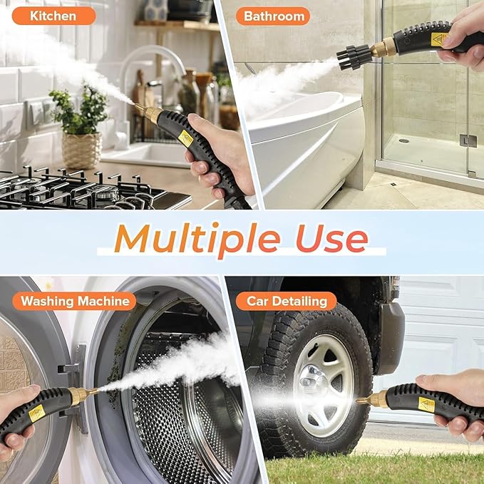 1500W Handheld Steam Cleaner Professional Portable Steamer with 3 Brushes &amp 6 Adjustable Gears for Deep Cleaning