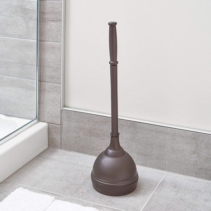 iDesign Kent Plastic Plunger with Cover Set for Master Guest Kids' Office Bathroom Cleaning and Storage 5.96 x 5.96 x 21.66 Bronze