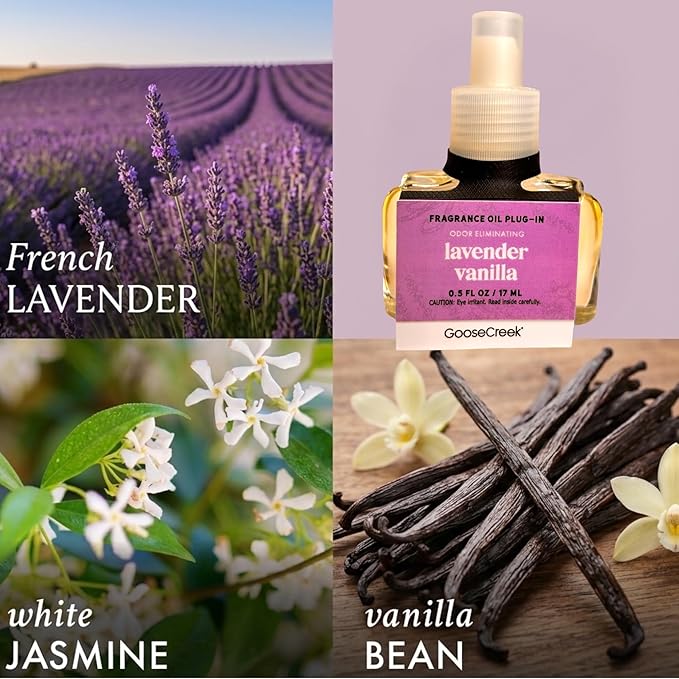 Lavender Vanilla Fragrance Oil Plug-In Refills Odor Eliminating 0.5 FL OZ 4 Pack