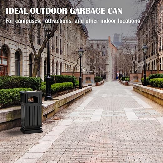 Black Stainless Steel Commercial Trash Can with Locking Lid Heavy Duty Outdoor/Indoor Waste Container Perforated Steel Panels Removable Inner Bucket for Patio Park Garden-35.5x15.8x15.8in