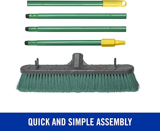Quickie Bulldozer 18-Inch Multi-Surface Push Broom Green Heavy-Duty with Swivel Hang-Up Feature Perfect for Indoor and Outdoor Cleaning Sweeping Sidewalks &amp Warehouses