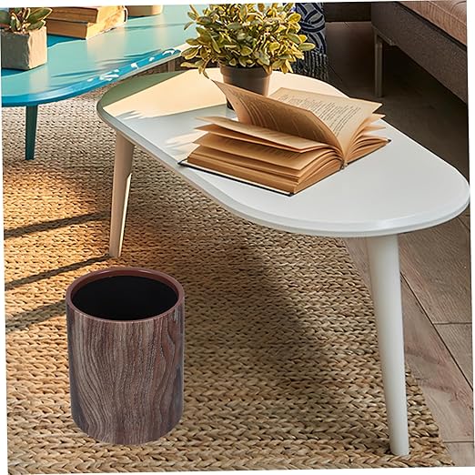 Cabilock Capacity Imitation Wood Grain Trash Can Office Waste Basket Kitchen Decor Wastebasket