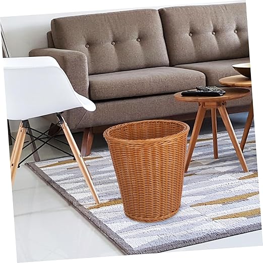 PRETYZOOM Simulated Rattan Woven Trash Can Wastebasket Multifunctional Storage Basket for Home Kitchen Office Bedroom