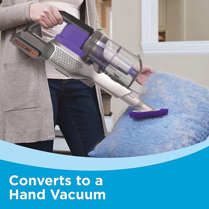 BLACK+DECKER Pet Hair Vacuum Cordless Vacuum Cleaner Pet Hair Up to 55 Minutes of Runtime Interchangeable Floorhead Maximum Suction Multi-Surface Light Weight Powerseries Extreme (BSV2020P)