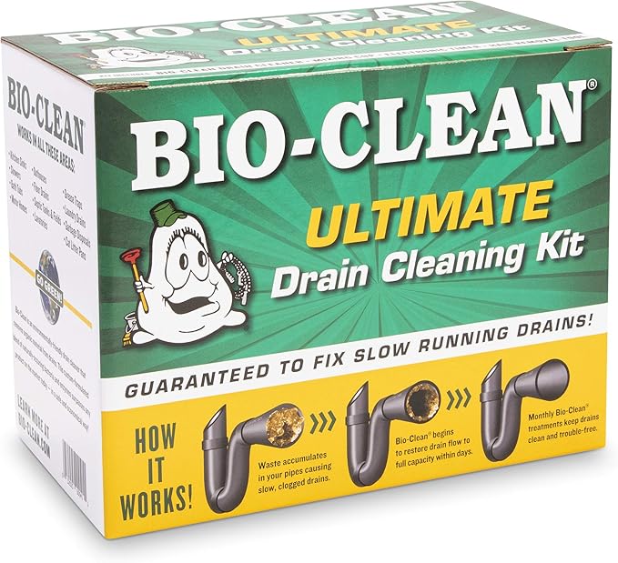 Bio-Clean Ultimate Drain Cleaning Kit Cleans Drains- Septic Tanks - Grease Traps All Natural and 100% Guaranteed No Caustic Chemicals! Removes fats Oil and Grease Completely Cleans Your System.