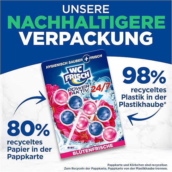 WC-Frisch Kraft Aktiv Fragrance Rinser Flower Freshness (2 x 50 g) Toilet Cleaner for Cleaning with Every Flush Fragrance Stones for Long-Lasting Fresh Fragrance + 50% Anti-limescale Effect