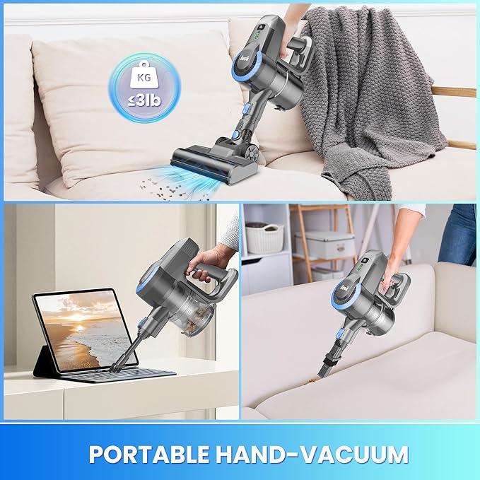 Blue Silver Cordless Vacuum Cleaner Handheld Portable Vac for Pet Hair on Hardwood Floors &amp Carpet Rechargeable Home Vacuum