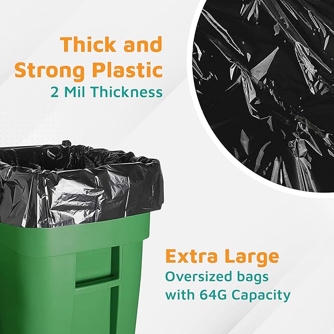 PlasticMill Contractor Bags Heavy Duty - Commercial Industrial Garbage Bags - Black Construction Trash Bags - Outdoor Garden Trash Bags 64-Gallon 3 Mil 50x60 (30-Count)