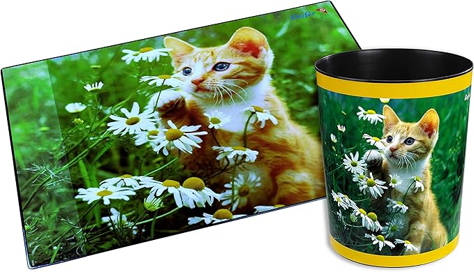 Runner trash 13 litre trash can perfect for the nursery round sturdy plastic 13 L Katze mit Blume