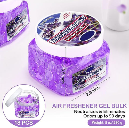 18 Pack Gel Odor Eliminator Beads 8 Ounce Scent Beads Bulk Air Freshener Removing Long Lasting Eliminates Odors for Home Bathrooms Cars Boats Rvs and Pet Areas(Lavender)