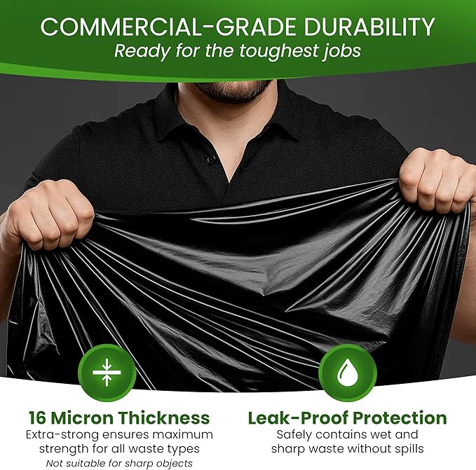 Betta 40-45 Gallon Black High-Density Trash Bags 200 Count Box (40x48-inch) Commercial Medium-Duty Garbage Can Liners