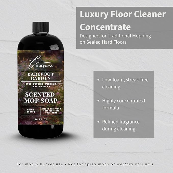 Lapew Barefoot Garden Scented Mop Soap - Luxury Floor Cleaner Concentrate for Mopping Tile Laminate Vinyl &amp Hardwood | Streak-Free Low-Foam | 36 oz