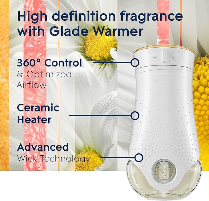 Glade PlugIns Refills Air Freshener Starter Kit Scented and Essential Oils for Home and Bathroom Joyful Citrus &amp Daisies 4.02 Fl Oz 2 Warmers + 6 Refills
